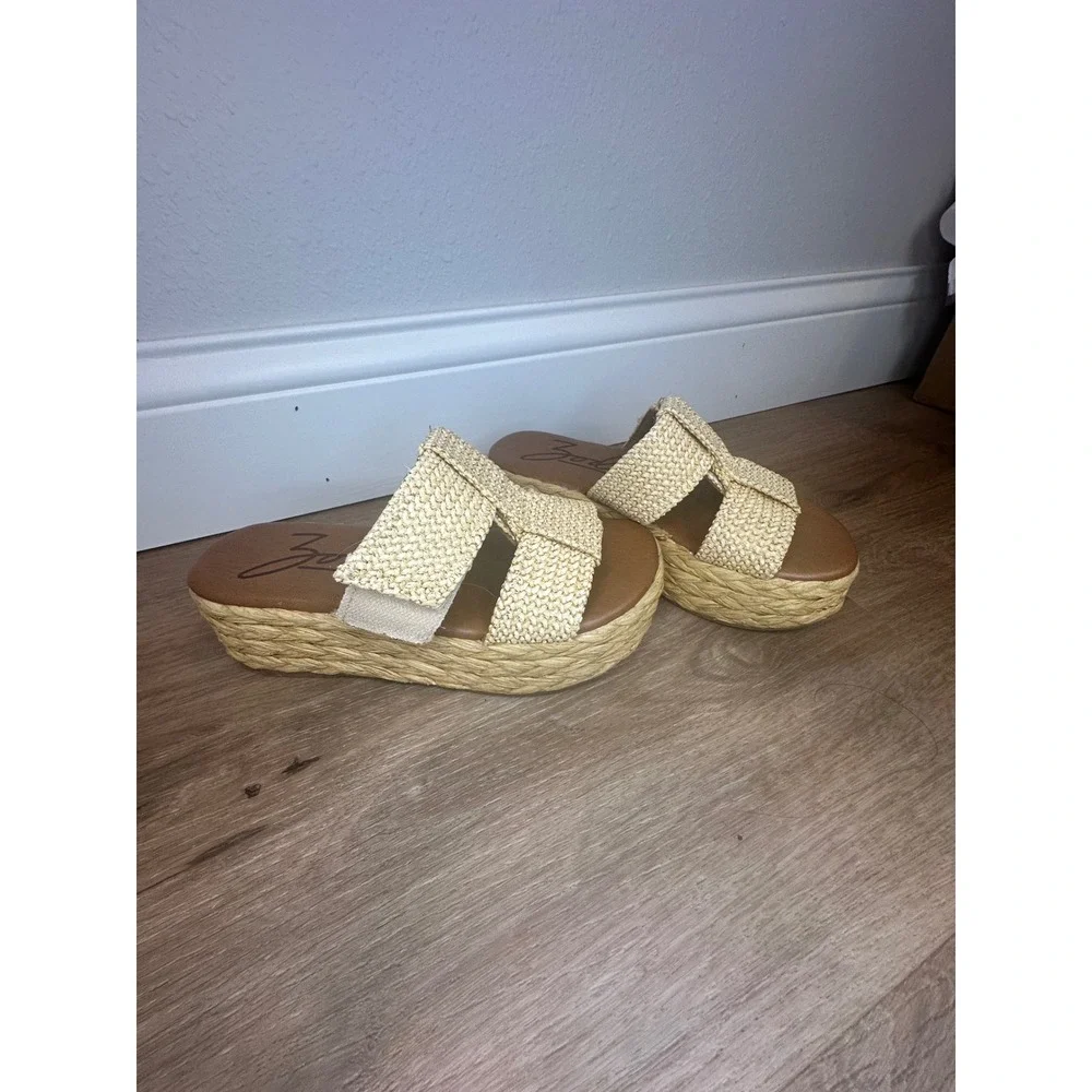 Zodiac Izzy Platform Slide Sandals Womens 5.5 Natural Woven Espadrille Boho Chic